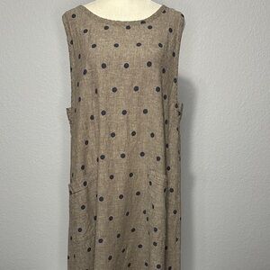 Samansa Mos2 Polka Dot Sleeveless Linen Blend Dress Brown and Blue Medium